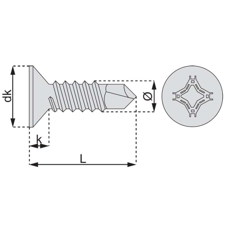 Vis autoperceuse tête fraisée empreinte phillips acier zingue blanc