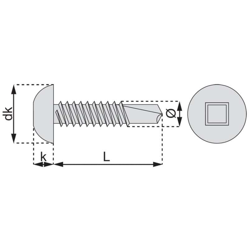 Vis autoperceuse tête cylindrique carrée acier zingue blanc