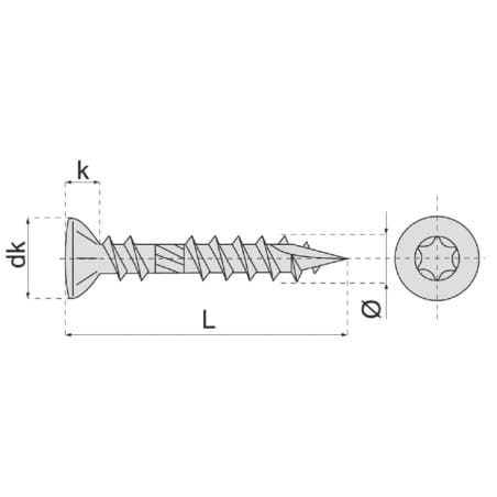 Vis bois dur tête fraisée bombée empreinte 6 lobes inox AISI 410