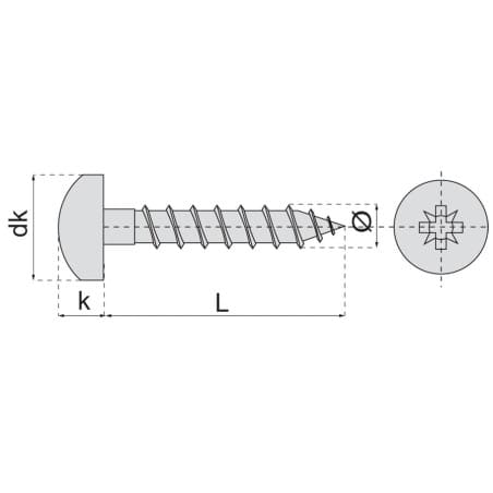 Vis pour bois et aggloméré tête cylindrique empreinte pozidriv inox A2