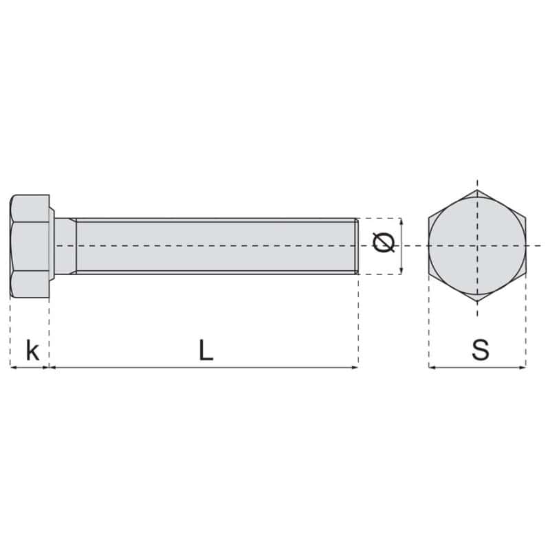 Vis métaux th filetage total inox A4