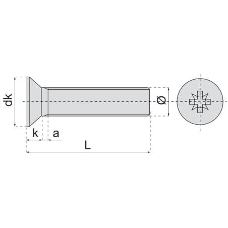 Vis - Ø 8 mm - métaux tête fraisée empreinte pozidriv inox A2