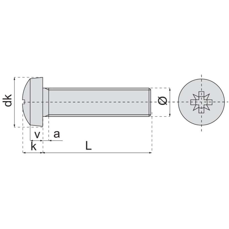 Vis métaux tête cylindrique large empreinte pozidriv inox A2