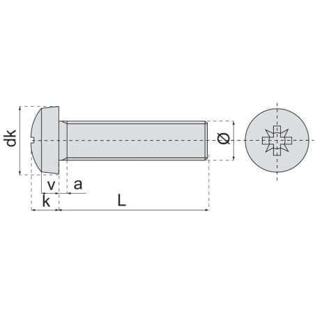 Vis métaux tête cylindrique large empreinte pozidriv inox A2