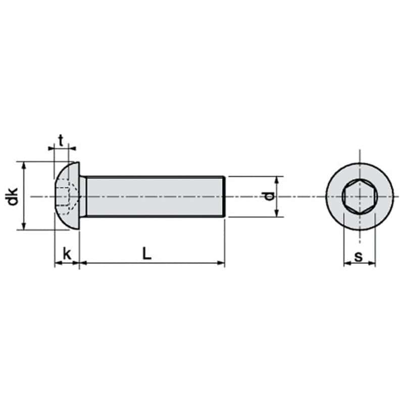 Vis métaux tête bombée hexagonale creusé inox A2