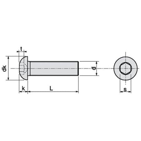 Vis métaux tête bombée hexagonale creusé inox A2