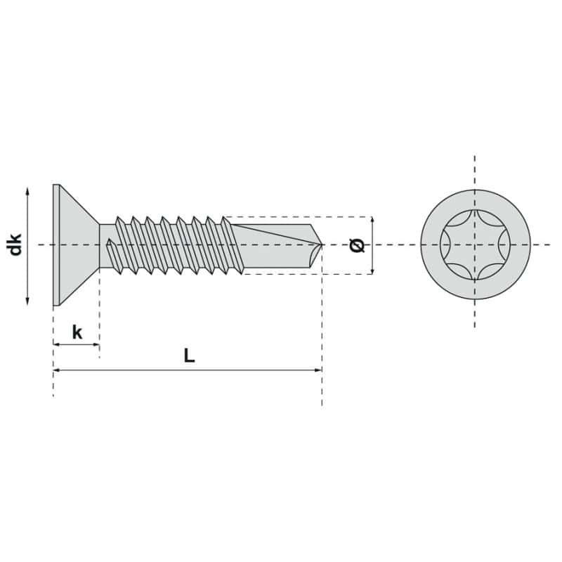 Vis autoperceuse tête fraisée 6 lobes inox A2
