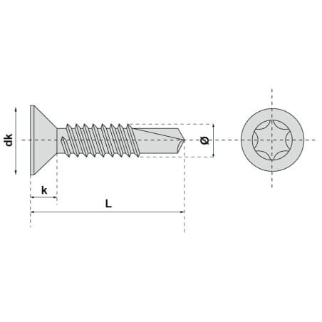 Vis autoperceuse tête fraisée 6 lobes inox A2