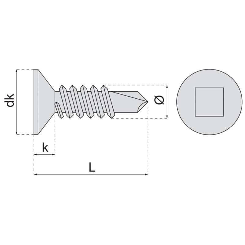 Vis autoperceuse tête fraisée empreinte carrée inox A2