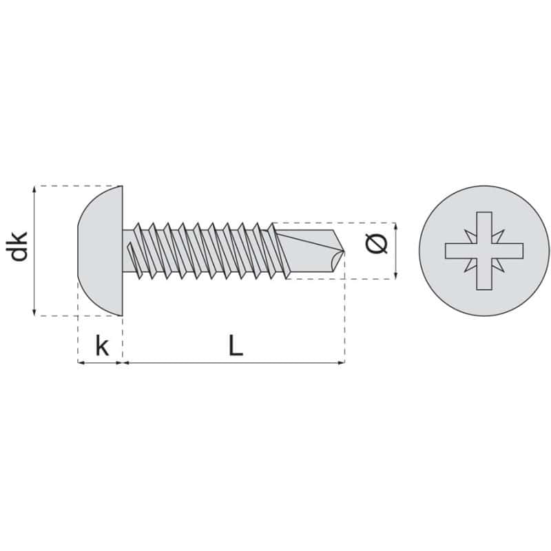 Vis autoperceuse tête cylindrique empreinte pozidriv inox A2