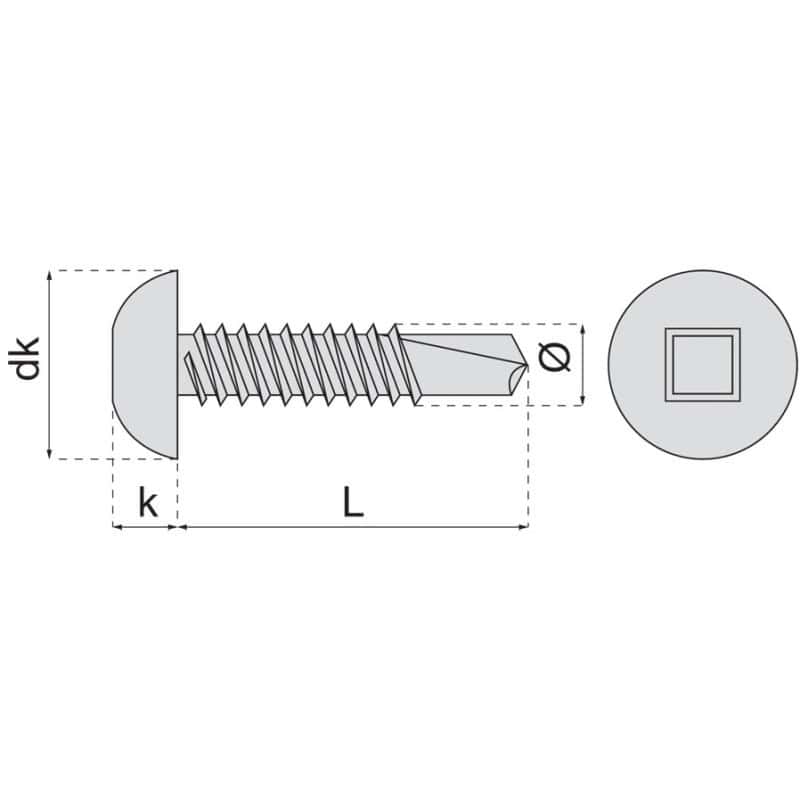 Vis autoperceuse tête cylindrique empreinte carrée inox A2