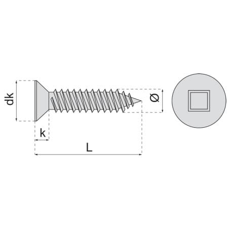 Vis tôle tête fraisée empreinte carrée inox A2