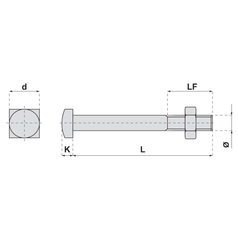 Boulon tête carrée acier zingue blanc