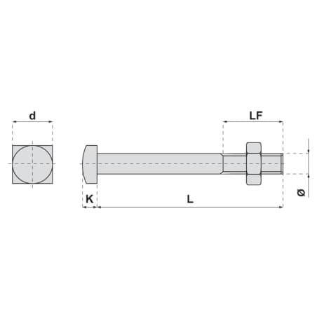 Boulon tête carrée acier zingue blanc