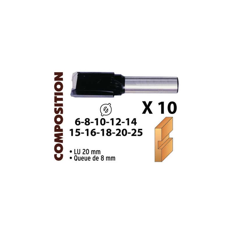 Coffret aluminium de 10 mèches droites carbure LEMAN 42870010