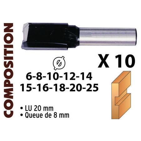 Coffret aluminium de 10 mèches droites carbure LEMAN 42870010
