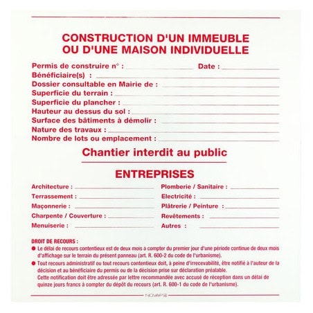 Panneau permis de construire NOVAP 4300122