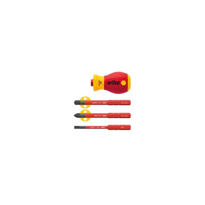 Tournevis porte-embout STUBBY + 3 embouts isolés WIHA 41230