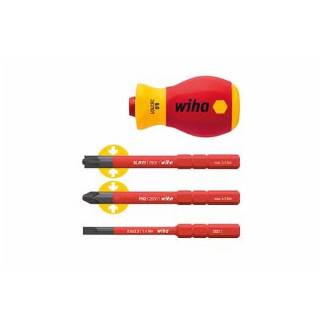 Tournevis porte-embout STUBBY + 3 embouts isolés WIHA 41230
