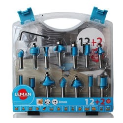 Coffret 14 fraises de défonceuse ØQ8 mm LEMAN 428.700.14