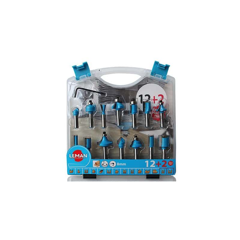 Coffret 14 fraises de défonceuse ØQ8 mm LEMAN 428.700.14