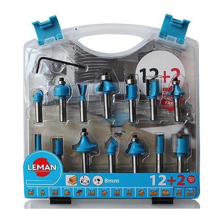 Coffret 14 fraises de défonceuse Q8 mm LEMAN 428.700.14