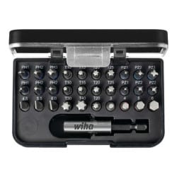 Coffret 30 embouts standard FENTE/PH/PZ/TORX/6 PANS + porte-embout  WIHA