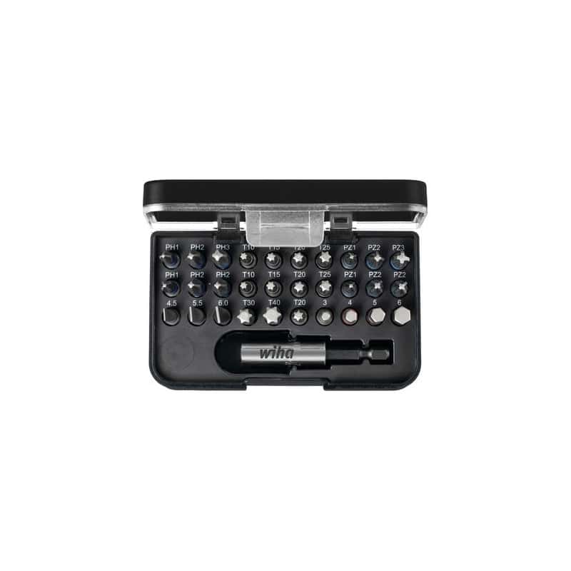 Coffret 30 embouts standard FENTE/PH/PZ/TORX/6 PANS + porte-embout  WIHA