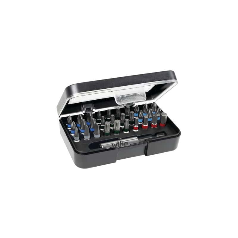 Coffret 30 embouts standard FENTE/PH/PZ/TORX/6 PANS + porte-embout  WIHA