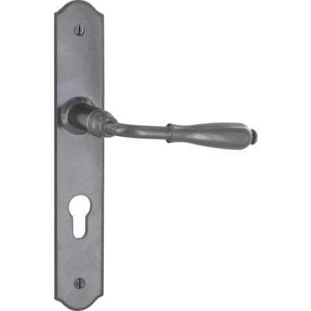 Poignée de porte réhaussé 2 côtés fer shérardisé gris patiné BRIONNE