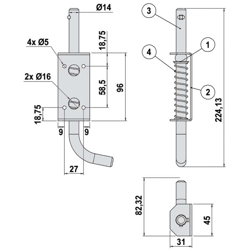 Verrou type porcherie acier zingué blanc