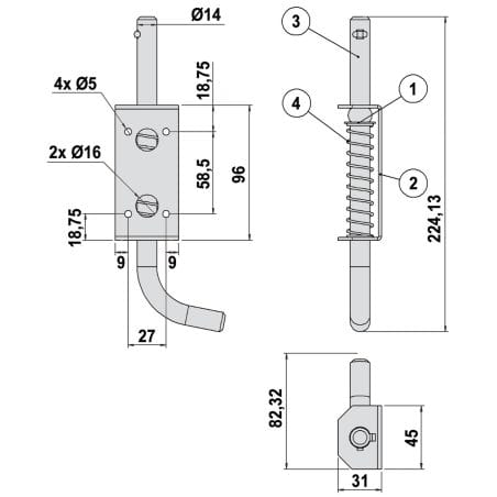 Verrou type porcherie acier zingué blanc