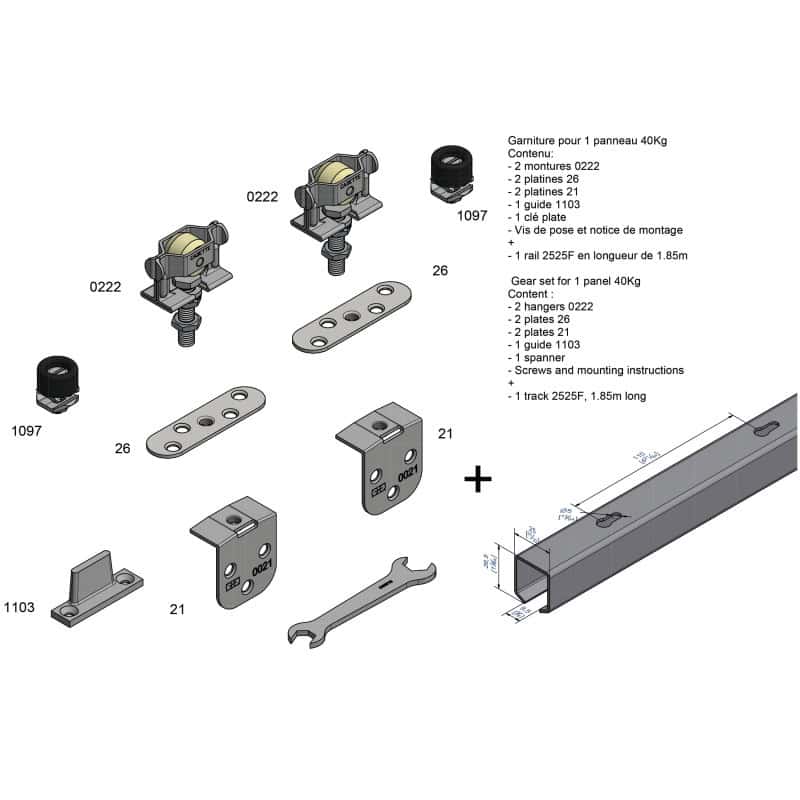 Ensemble cadette à déplacement droit sur rail tubulaire cadette force 40 kg MANTION