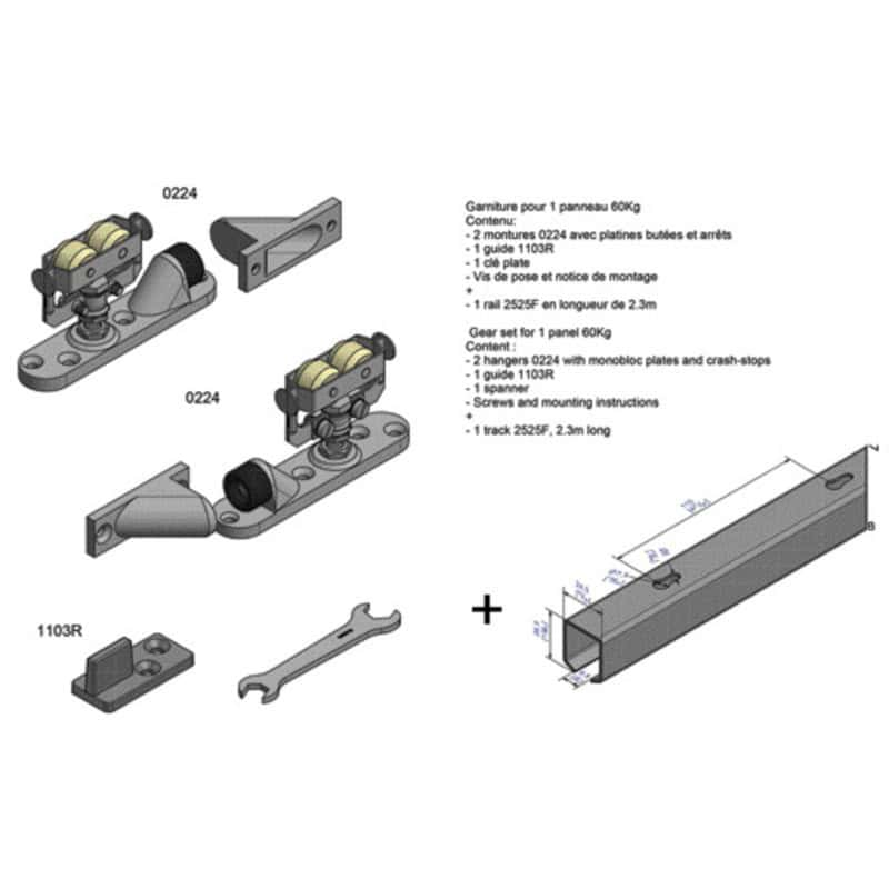 Ensemble cadette à déplacement droit sur rail tubulaire supercadette force 60 kg MANTION
