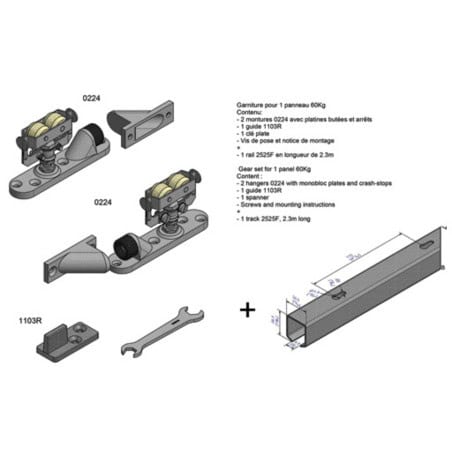 Ensemble cadette à déplacement droit sur rail tubulaire supercadette force 60 kg MANTION