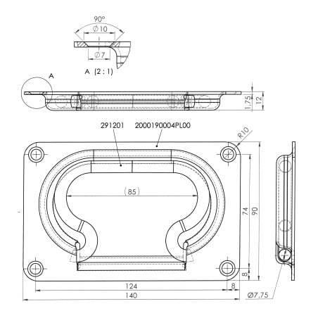 Poignée sur platine à encastrer grand modèle