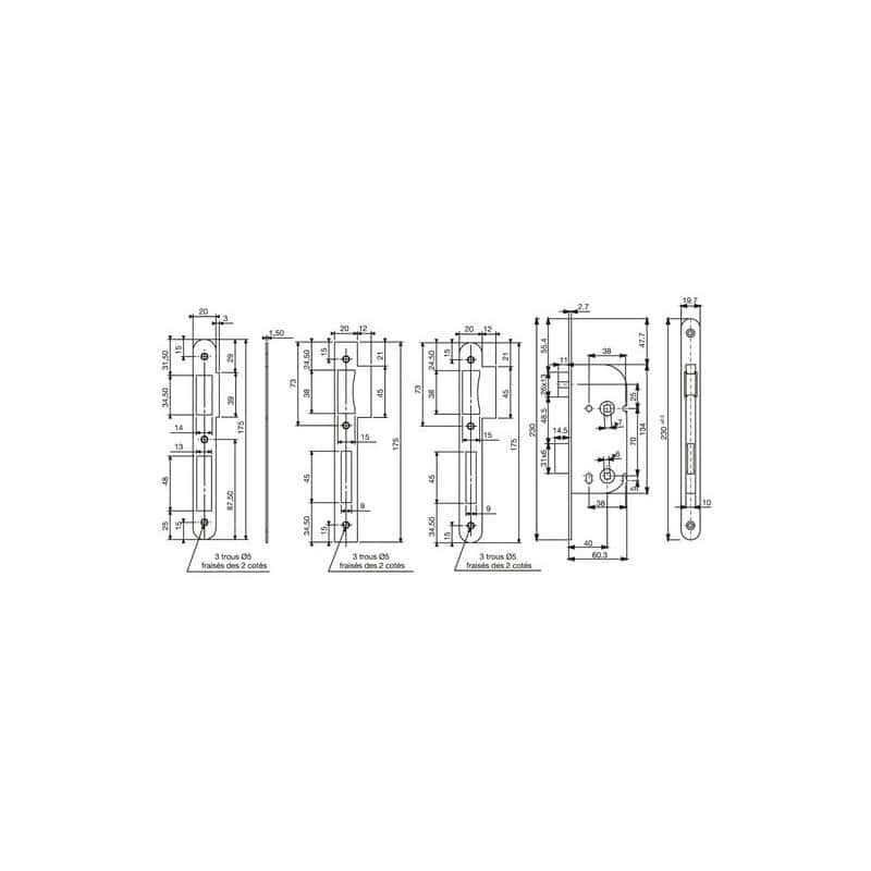 Serrure série D 20 NF  Pêne dormant seul D 24 R - DSG24 VACHETTE