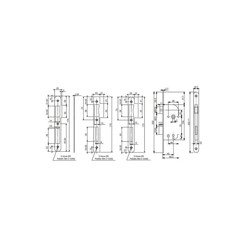 Serrure série D 20 NF  Pêne dormant seul D 24 R - DSG24 VACHETTE