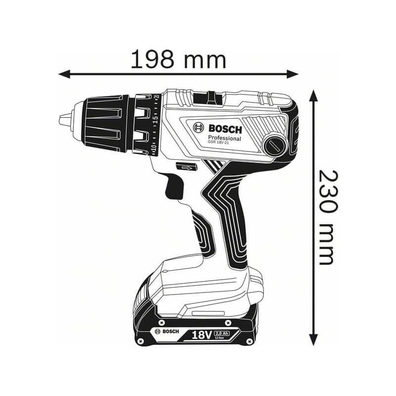 Perceuse visseuse GSR 18V-21 sans fil 2 Ah BOSCH 06019H100A