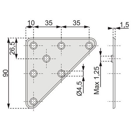 PLATINE TRIANGULAIRE TARAUDEE M8X125
