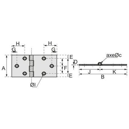 Charnière de table Acier brut double feuille