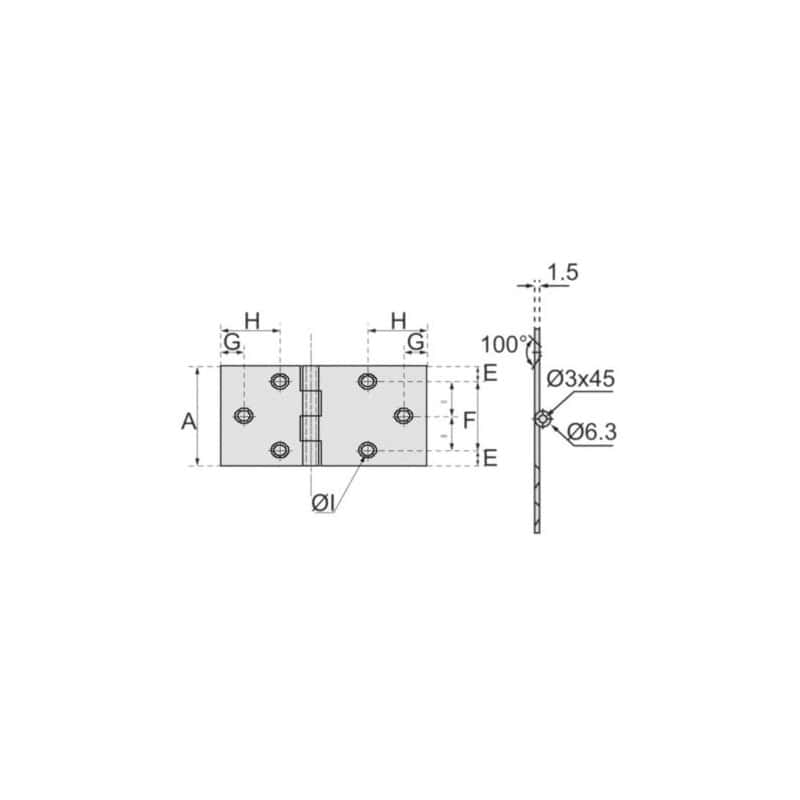 Charnière de table Acier brut double feuille