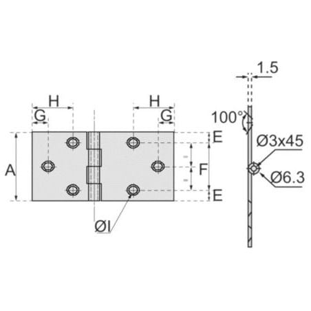 Charnière de table Acier brut double feuille