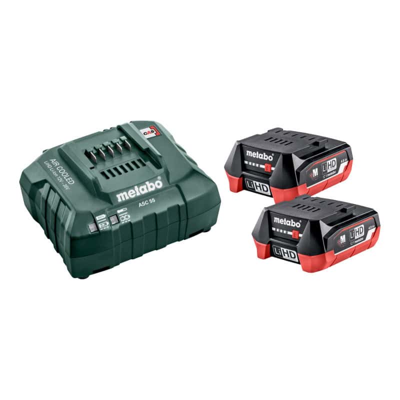Pack 2 batteries 18 V 4 Ah LiHD + chargeur ASC 55 METABO 685301000