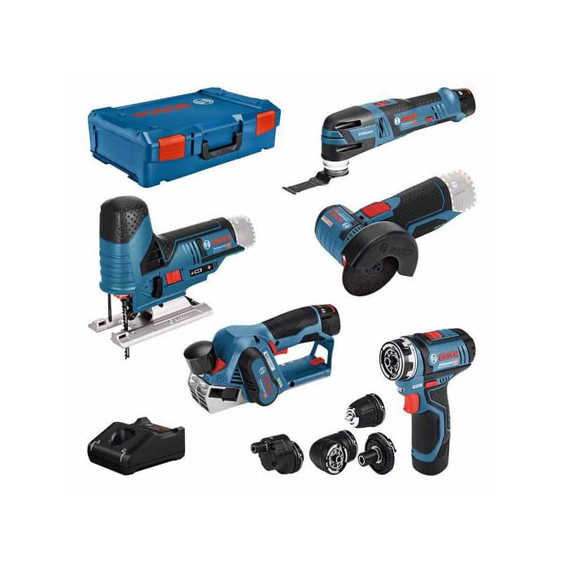 Pack 5 outils 12V GSR FC + GOP + GHO + GWS + GST + 3 batteries + chargeur BOSCH 0615A0017D