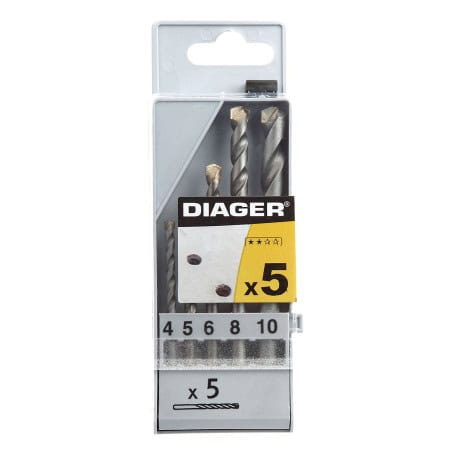 Coffret 5 forets béton cylindrique Ø 4 à 10 mm DIAGER