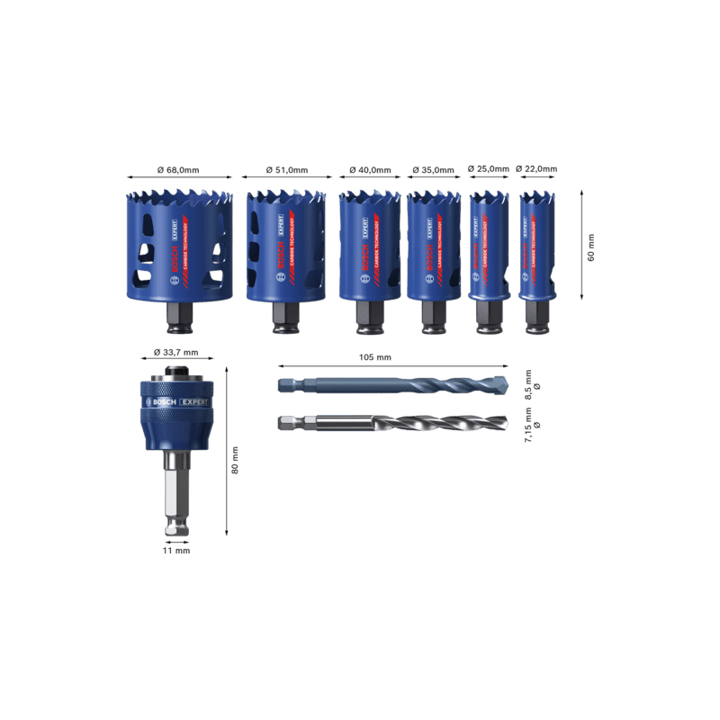 Coffret trépan carbure Power Change 8 pièces BOSCH 2608594184
