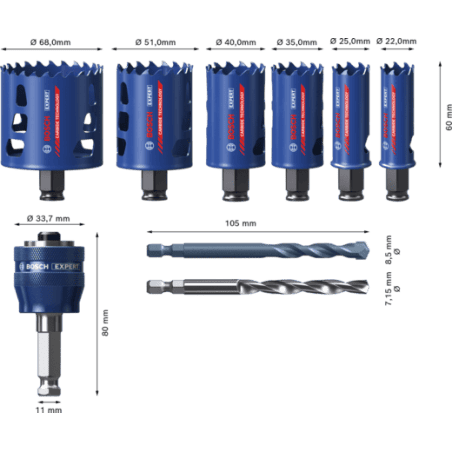 Coffret trépan carbure Power Change 8 pièces BOSCH 2608594184