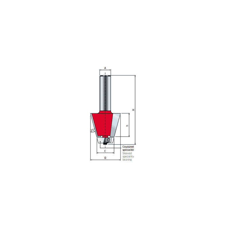 Fraise pour biseau corian - Ø35,6 / Q12 / H78,2-25,4 mm / Z2 - FREUD F03FR02228