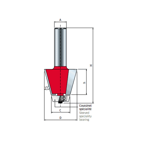 Fraise pour biseau corian - Ø35,6 / Q12 / H78,2-25,4 mm / Z2 - FREUD F03FR02228